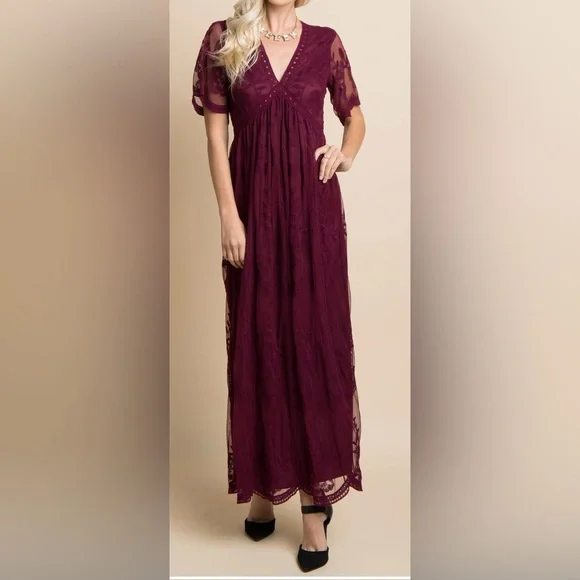 Pink Blush Women’s Dress Medium Maternity Postpartum NWT Lace Maxi - Picture 1 of 10